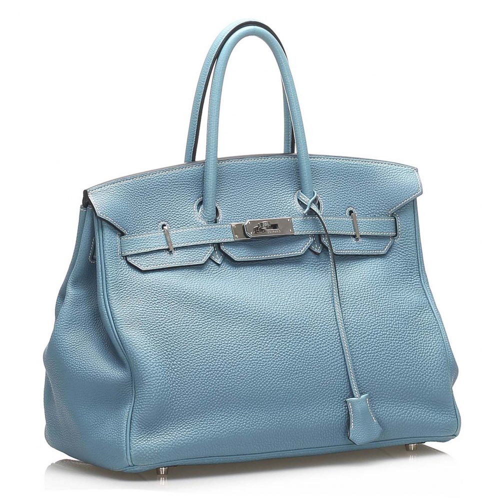 HERMES - ep_vintage luxury Store - Bag – dct - TPM - Militaire - Hermes  Marwari handbag in light blue togo leather and brown leather - Toile - Tote  - Party - Vache - Country - Garden