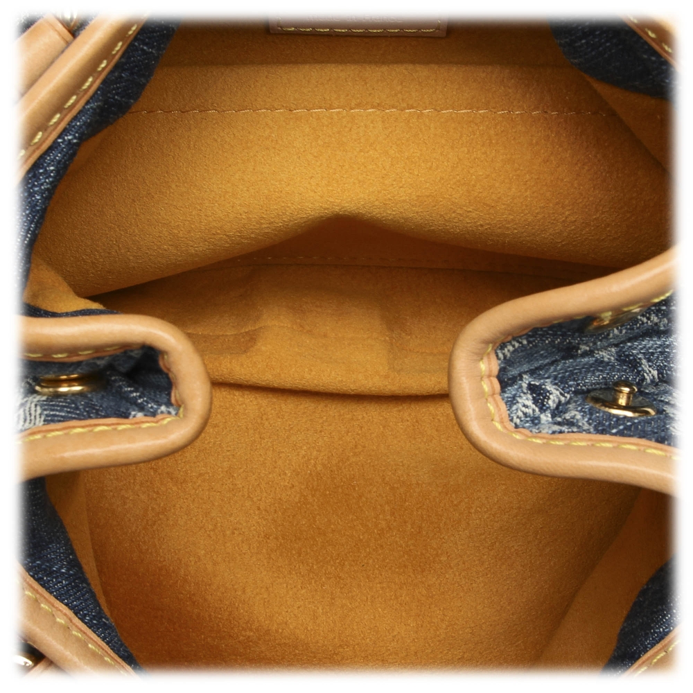 Louis Vuitton Blue Monogram Denim Mini Pleaty Raye Brown Leather