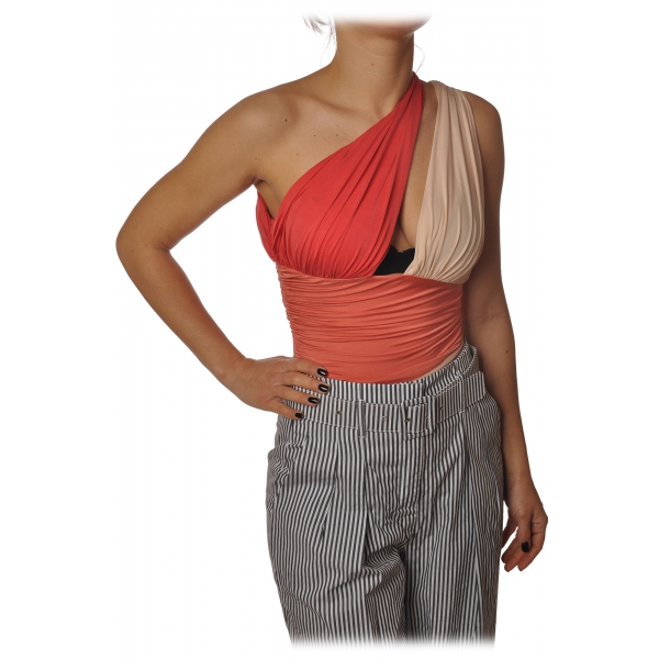 Elisabetta Franchi - One-Shoulder Body - Orange - Top - Made in Italy - Luxury Exclusive Collection
