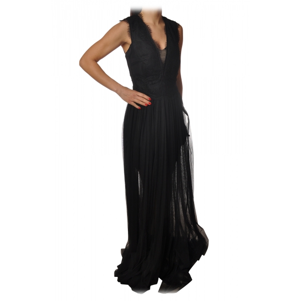 Elisabetta Franchi - Long Dress in Lace - Black - Dress - Made in Italy - Luxury Exclusive Collection