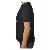Elisabetta Franchi - T-Shirt with Contrasting Color Print - Black - T-Shirt - Made in Italy - Luxury Exclusive Collection