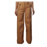 Elisabetta Franchi - Wide Leg Trousers with Chain - Camel - Trousers - Made in Italy - Luxury Exclusive Collection
