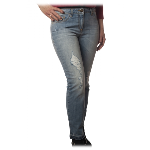 Elisabetta Franchi - Washed Denim Jeans - Light Denim - Trousers - Made in Italy - Luxury Exclusive Collection