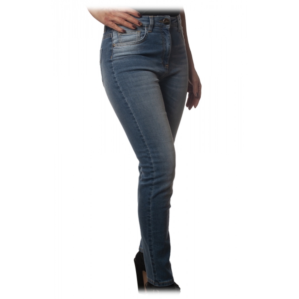 Elisabetta Franchi - Jeans Skinny Slavato - Blue Vintage - Pantaloni - Made in Italy - Luxury Exclusive Collection