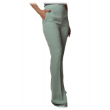 Elisabetta Franchi - High-Waisted Flare Trousers - Aquamarine - Trousers - Made in Italy - Luxury Exclusive Collection