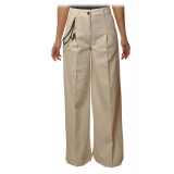 Elisabetta Franchi - Wide Leg Trousers with Chain - Butter - Trousers - Made in Italy - Luxury Exclusive Collection