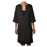 Elisabetta Franchi - Dress in Laminated Thread - Black - Dress - Made in Italy - Luxury Exclusive Collection