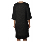 Elisabetta Franchi - Dress in Laminated Thread - Black - Dress - Made in Italy - Luxury Exclusive Collection