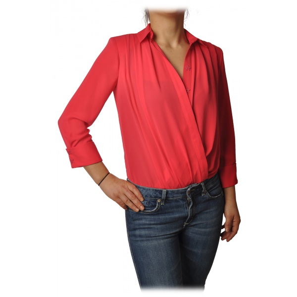 Elisabetta Franchi - Shirt with Wide V-Neckline - Red - Shirt - Made in Italy - Luxury Exclusive Collection