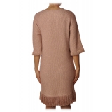 Elisabetta Franchi - Dress in Laminated Thread - Antique Pink - Dress - Made in Italy - Luxury Exclusive Collection