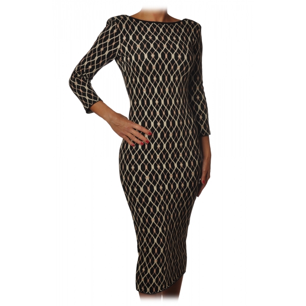 Elisabetta Franchi - Dress in Knitted Fabric Pattern - Black - Dress - Made in Italy - Luxury Exclusive Collection
