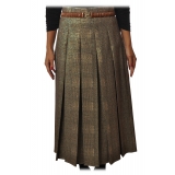 Elisabetta Franchi - Pleated Skirt with Back Detail - Peacock - Skirt - Made in Italy - Luxury Exclusive Collection