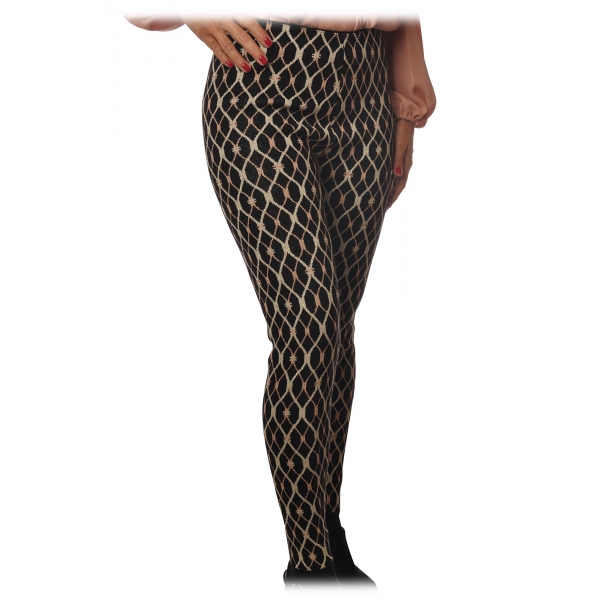 Elisabetta Franchi - Trousers in Knitted Fabric Lurex Fantasy - Black - Trousers - Made in Italy - Luxury Exclusive Collection