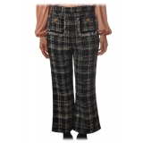 Elisabetta Franchi - Trousers in Checked Pattern - Black - Trousers - Made in Italy - Luxury Exclusive Collection