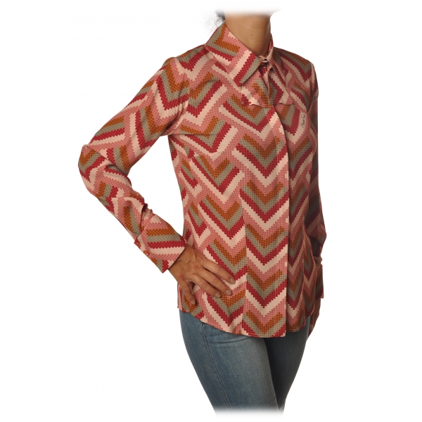 Elisabetta Franchi - Shirt in Geometric Pattern - Red/Pink - Shirt - Made in Italy - Luxury Exclusive Collection