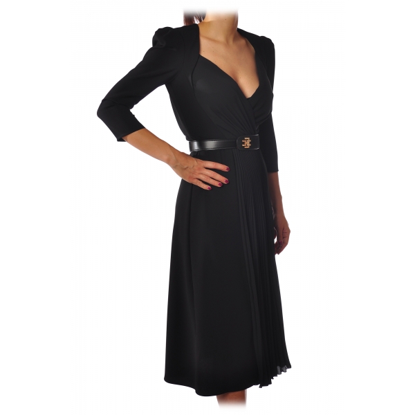 Elisabetta Franchi - Dress with Leather Belt - Black - Dress - Made in Italy - Luxury Exclusive Collection