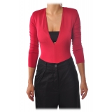 Elisabetta Franchi - Body Shirt with Deep Neckline - Red - Shirt - Made in Italy - Luxury Exclusive Collection