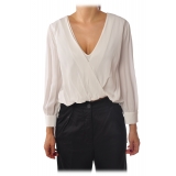 Elisabetta Franchi - Shirt with Crossed V-Neck - Ivory - Shirt - Made in Italy - Luxury Exclusive Collection