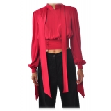 Elisabetta Franchi - Shirt with Sash Detail - Raspberry - Shirt - Made in Italy - Luxury Exclusive Collection