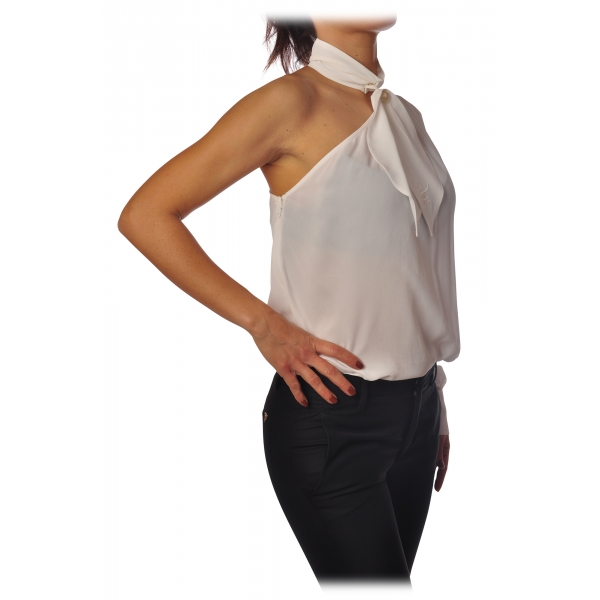 Elisabetta Franchi - One-Shoulder Shirt with Tie - Ivory - Shirt - Made in Italy - Luxury Exclusive Collection