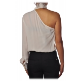 Elisabetta Franchi - One-Shoulder Shirt with Tie - Ivory - Shirt - Made in Italy - Luxury Exclusive Collection