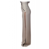 Elisabetta Franchi - Trousers with Visible Buttons - Ivory - Trousers - Made in Italy - Luxury Exclusive Collection