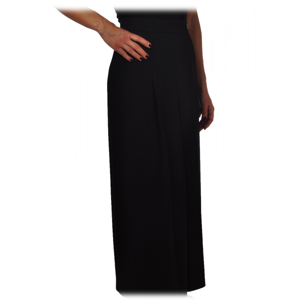 Elisabetta Franchi - Wide Leg Trousers with Logo - Black - Trousers - Made in Italy - Luxury Exclusive Collection