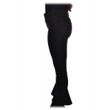 Elisabetta Franchi - Jeans con Fondo a Campana Sgalettata - Nero - Pantaloni - Made in Italy - Luxury Exclusive Collection