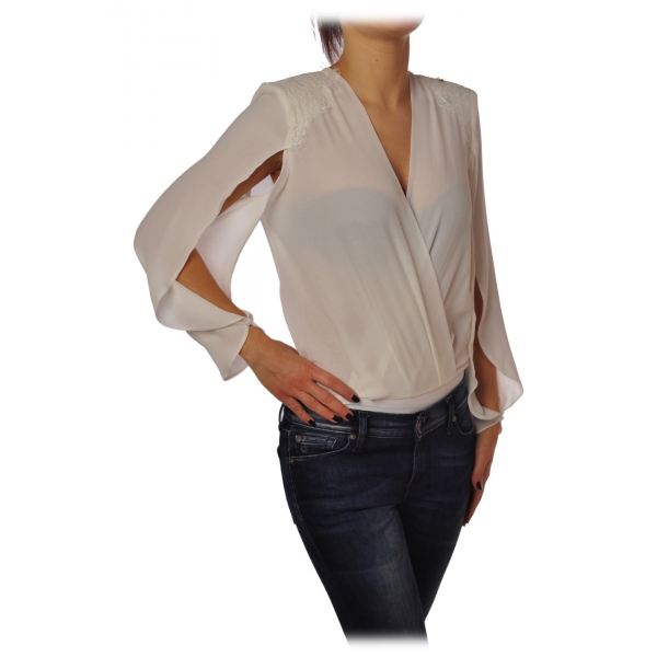 Elisabetta Franchi - Body Blouse With Long Sleeves - Ivory - Top - Made ...
