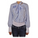 Elisabetta Franchi - Shirt in Pinstripe Pattern - White/LightBlue - Top - Made in Italy - Luxury Exclusive Collection