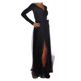 Elisabetta Franchi - Long Dress with Tulle Skirt - Black - Dress - Made in Italy - Luxury Exclusive Collection