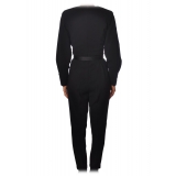 Elisabetta Franchi - V-neckline Jumpsuit with Belt - Black - Dress - Made in Italy - Luxury Exclusive Collection