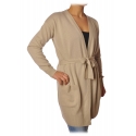 Elisabetta Franchi - Long Cardigan with Belt - Beige - Pullover - Made in Italy - Luxury Exclusive Collection