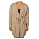 Elisabetta Franchi - Long Cardigan with Belt - Beige - Pullover - Made in Italy - Luxury Exclusive Collection