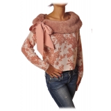 Elisabetta Franchi - Sweater in Pattern with Eco-fur - White/Pink - Pullover - Made in Italy - Luxury Exclusive Collection