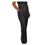 Elisabetta Franchi - Pinstriped Trousers with High Strap - Black - Trousers - Made in Italy - Luxury Exclusive Collection