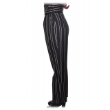 Elisabetta Franchi - Pinstriped Trousers with High Strap - Black - Trousers - Made in Italy - Luxury Exclusive Collection
