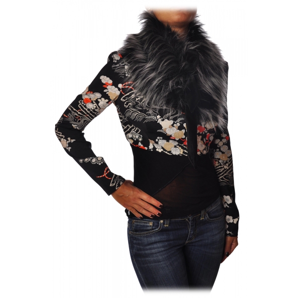 Elisabetta Franchi - Shirt with Removable Faux Fur Collar - Black - Shirt - Made in Italy - Luxury Exclusive Collection
