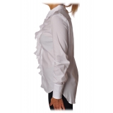 Elisabetta Franchi - Tight Shirt with Ruffles - White - Shirt - Made in Italy - Luxury Exclusive Collection