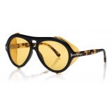 Tom Ford - Neughman Sunglasses - Occhiali da Sole Rotondi - Nero Lucido - FT0882 - Occhiali da Sole - Tom Ford Eyewear