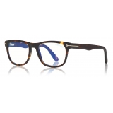 Tom Ford - Blue Block Square Glasses - Occhiali da Vista Quadrati - Havana Nero a Strisce - FT5662-B -Tom Ford Eyewear