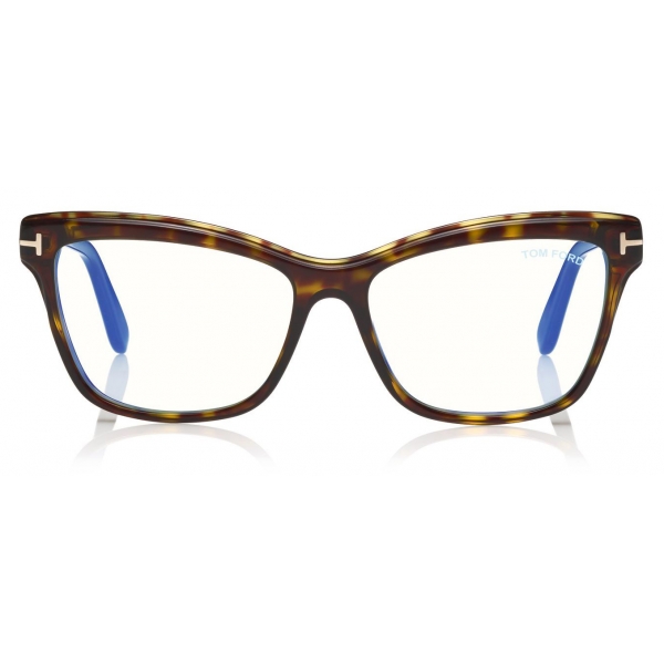 Tom Ford - Blue Block Soft Square Opticals Glasses - Occhiali da Vista Quadrati - Havana Scuro - FT5619-B -Tom Ford Eyewear