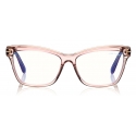 Tom Ford - Blue Block Soft- Square Optical Glasses - Pink Ice White - FT5619-B - Tom Ford Eyewear
