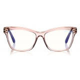 Tom Ford - Blue Block Soft- Square Optical Glasses - Pink Ice White - FT5619-B - Tom Ford Eyewear