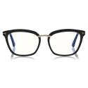 Tom Ford - Blue Block Soft Square Opticals Glasses - Occhiali da Vista Quadrati - Nero Chiaro - FT5550-B -Tom Ford Eyewear