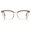 Tom Ford - Blue Block Soft Square Opticals Glasses - Occhiali da Vista Quadrati - Havana Scuro - FT5550-B - Tom Ford Eyewear