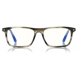 Tom Ford - Blue Block Rectangular Glasses - Occhiali da Vista Rettangolare - Havana Nero a Strisce - FT5681-B -Tom Ford Eyewear