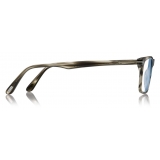 Tom Ford - Blue Block Rectangular Glasses - Occhiali da Vista Rettangolare - Havana Nero a Strisce - FT5681-B -Tom Ford Eyewear