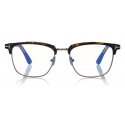Tom Ford - Blue Block Magnetic Bridge Glasses - Rectangular Optical Glasses - Dark Havana - FT5683-B - Tom Ford Eyewear
