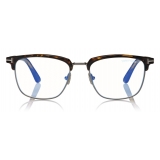 Tom Ford - Blue Block Magnetic Bridge Glasses - Rectangular Optical Glasses - Dark Havana - FT5683-B - Tom Ford Eyewear